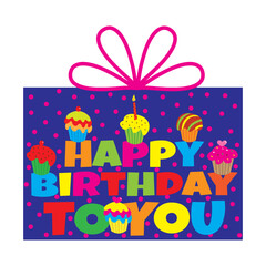 Birthday card with happy birthday text and cup cakes