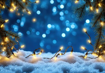 Magical Winter Wonderland with Shimmering Lights and Twinkling Bokeh Background Creating a Cozy Holiday Atmosphere in a Snowy Setting