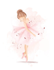 Watercolor Illustrastion Beautiful Ballerina Wears Pink Dress © Stella