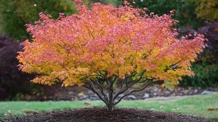 Naklejka premium Autumnal Glory: A Vibrant Japanese Maple Tree in its Fall Hues