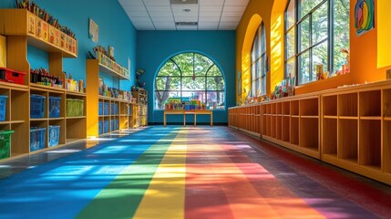 Rainbow Floor in Colorful Classroom