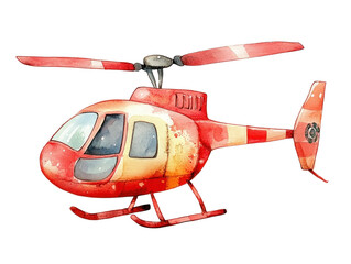 Red Helicopter Illustration in Watercolor Style