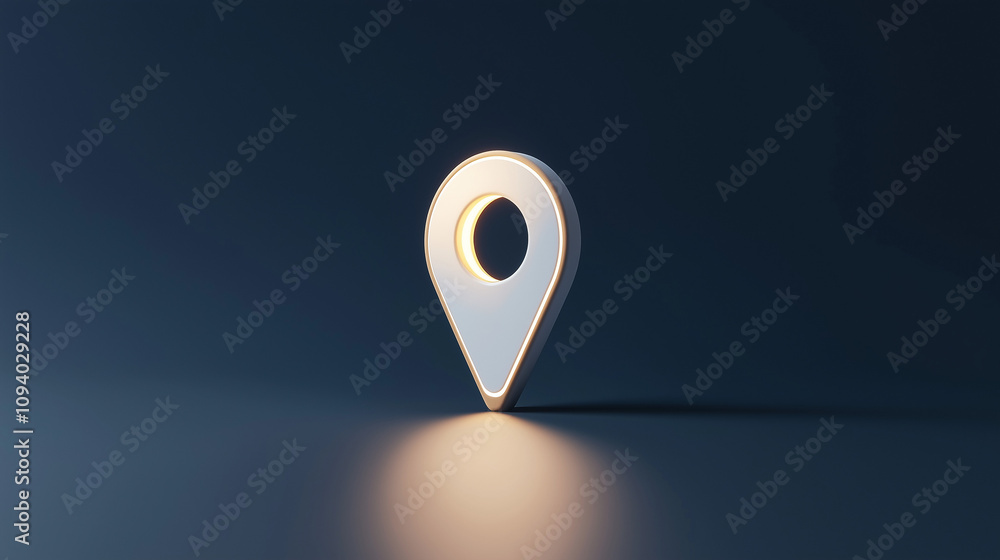 Poster illuminated location pin: glowing map marker on dark background
