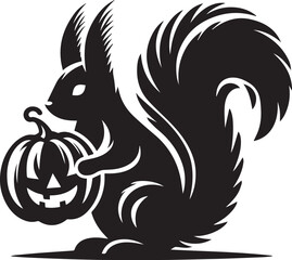 Fototapeta premium A squirrel holding a pumpkin during autumn silhouette vector