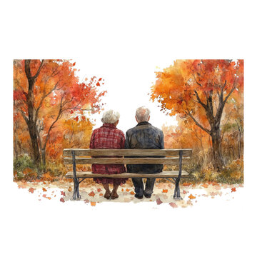 Old couple sitting on bench with tree. senior couple sitting on bench.