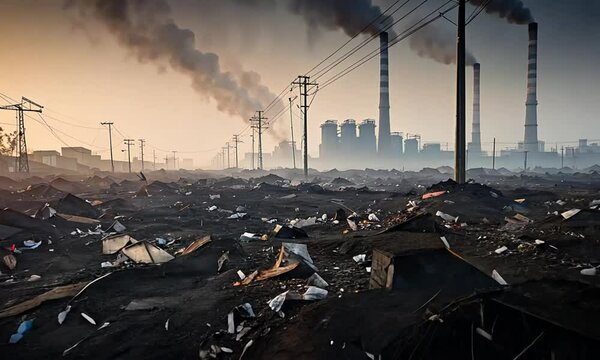 Dense Smoke Covering Industrial Landscape