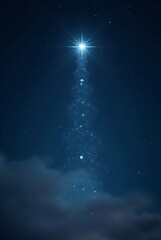 Fototapeta premium Bright shining Star of Bethlehem on dark blue starry night sky. Star of Jesus, Christmas Star. Nativity of Jesus Christ, birth of Jesus, Christmas Eve. Christian religion concept