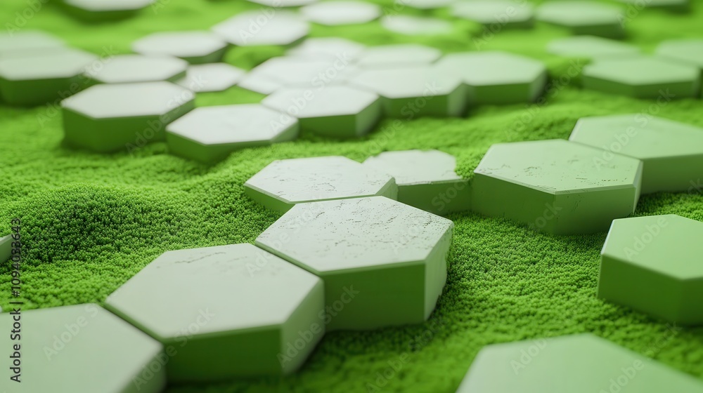 Fototapete 3D Overlapping Hexagonal Grids with Frosted Textures and Soft Lighting