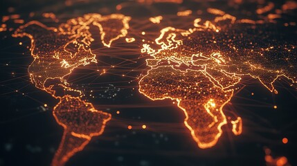 Glowing world map with network connections.