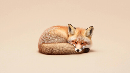 Obraz premium Fox Snoozing: A red fox curled up in a peaceful slumber, its soft fur and delicate features creating a captivating image of tranquility. 