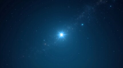 Bright shining Star of Bethlehem on dark blue starry night sky. Star of Jesus, Christmas Star. Nativity of Jesus Christ, birth of Jesus, Christmas Eve. Christian religion concept