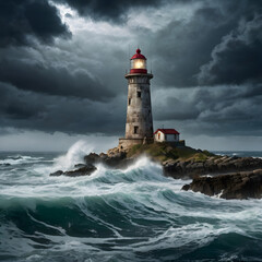 Obraz premium Deserted Island with a Lonely Lighthouse