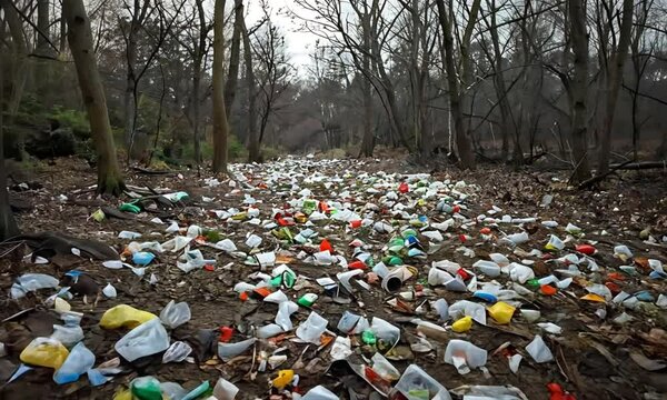 Polluted Forest With Scattered Waste