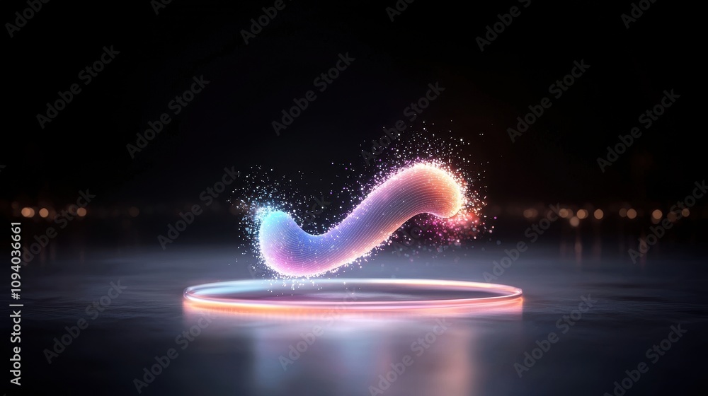 Poster abstract glowing shape with vibrant colors and sparkles creating a sense of motion in a futuristic a