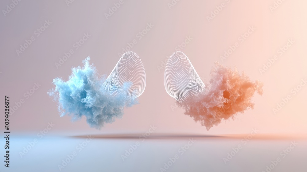 Poster abstract colorful cloud smoke composition with flowing waves illustrating harmony and contrast in di