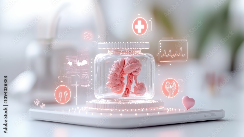 Aufkleber innovative medical technology with virtual brain model and health monitoring ui elements for healthc