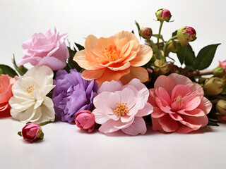A vibrant bouquet of flowers beautifully arranged on a white background.