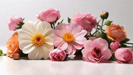 A vibrant bouquet of flowers beautifully arranged on a white background.