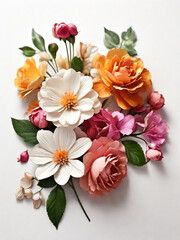 A vibrant bouquet of flowers beautifully arranged on a white background.