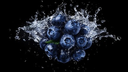 Dynamic splash of fresh blueberries culinary scene food photography dark background close-up nature's bounty