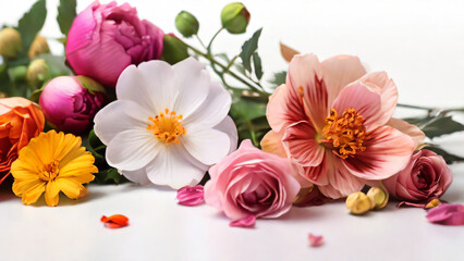 A vibrant bouquet of flowers beautifully arranged on a white background.