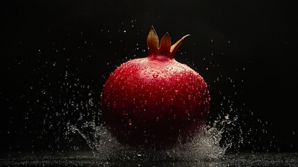 Juicy pomegranate splashing in water studio setting food photography dark background close-up freshness concept
