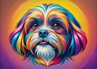Stylized Shih Tzu Dog Head Illustration in Vector Art Style With Left Position and Ample Copy Space for Creative Projects and Marketing Materials