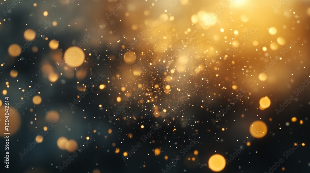 Poster magical golden particles floating in the air abstract art close-up enigmatic environment dreamy view