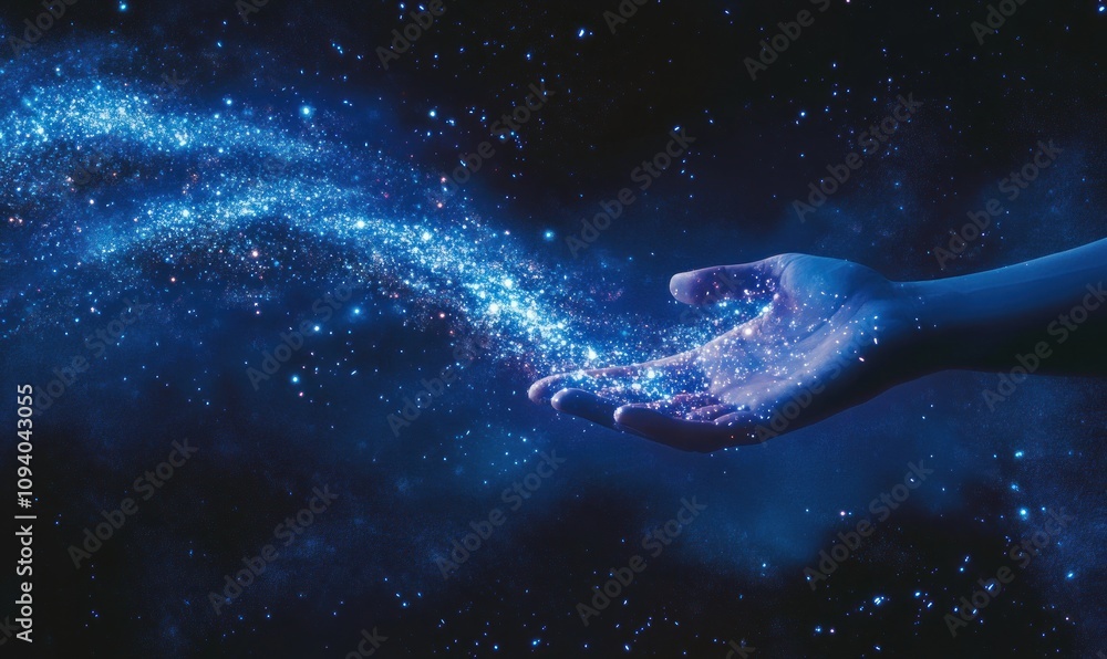 Wall mural a hand reaching out to the cosmos, symbolizing connection and the vastness of the universe.