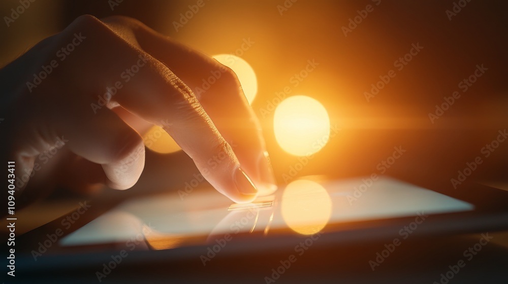 Aufkleber engaging touch interaction digital device technology scene nighttime environment close-up view digit