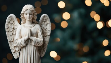 Serene angel statue holiday decor indoor setting warm atmosphere spirituality