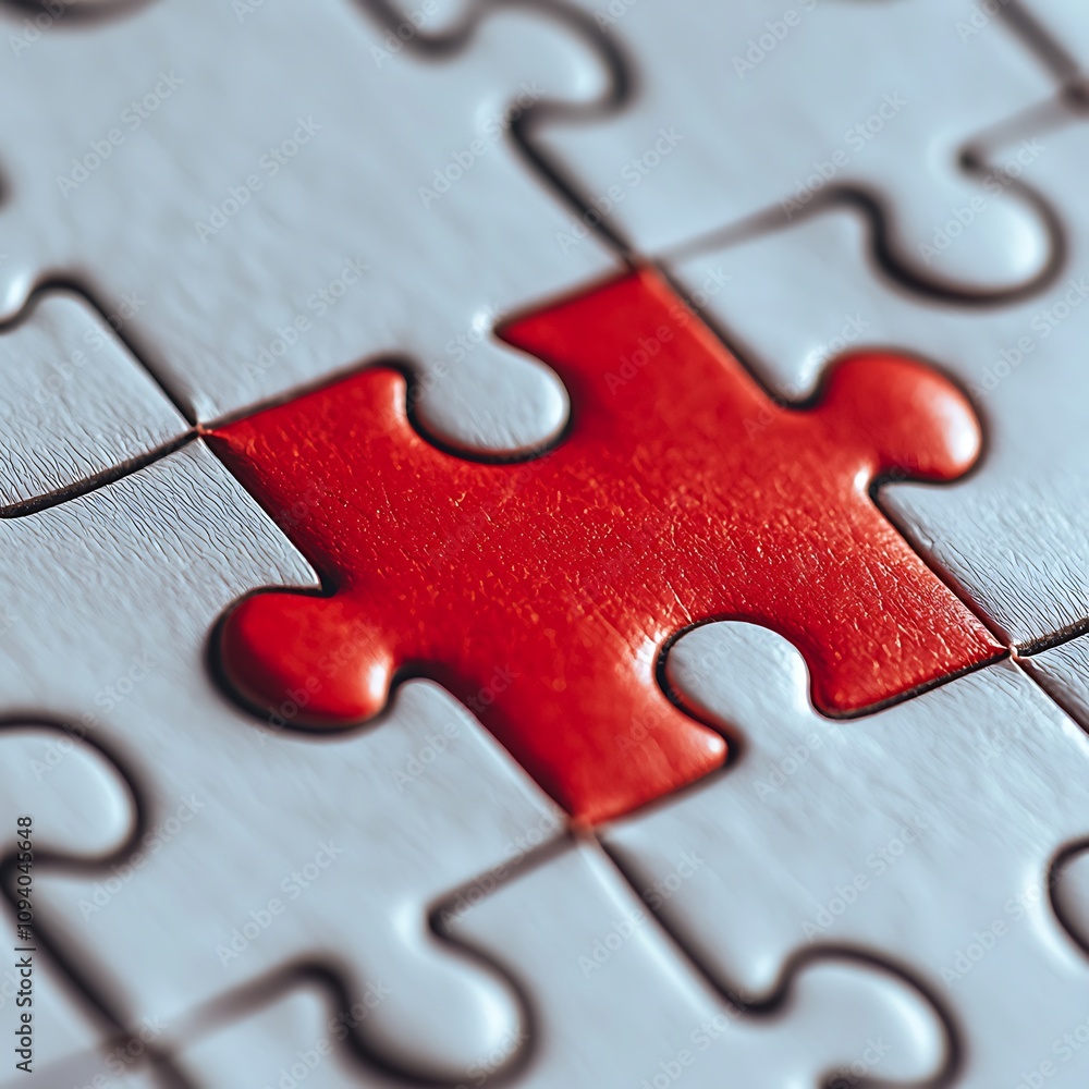 Poster a close-up of a red puzzle piece fitting into a jigsaw puzzle, highlighting the importance of connec