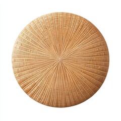 A round, woven rattan mat with a textured surface, showcasing a natural and rustic aesthetic ideal for home decor.