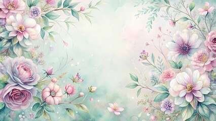 Pastel Floral Design Featuring Roses and Other Blooms on a Soft Green Background