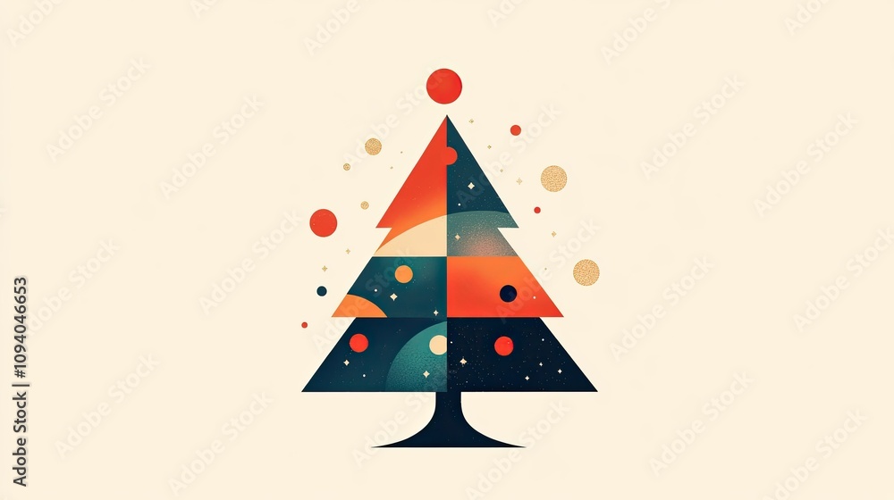 Fototapete stylish greeting card with a simple geometric tree design, complemented by warm holiday colors and c