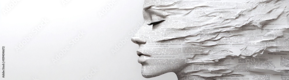 Poster abstract profile merging with text elements.