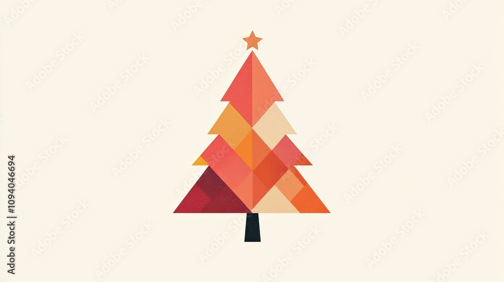 Fototapete stylish greeting card with a simple geometric tree design, complemented by warm holiday colors and c