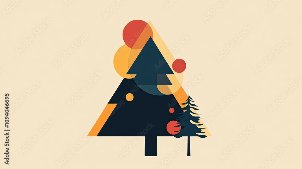 Fototapete stylish greeting card with a simple geometric tree design, complemented by warm holiday colors and c