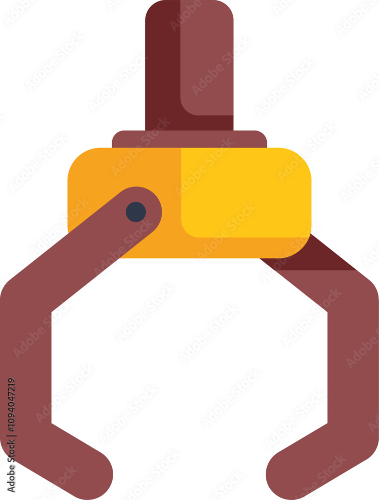 Poster robotic arm holding with two claws open wide, automation of industrial processes, flat vector icon