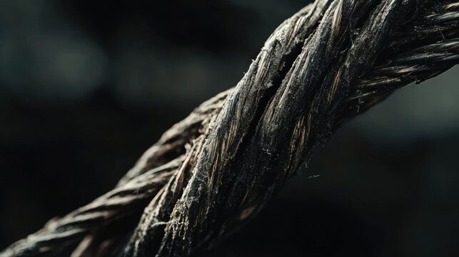 Zoomed-in shot of a weathered cable end with strands splayed, symbolizing vulnerability and wear.
