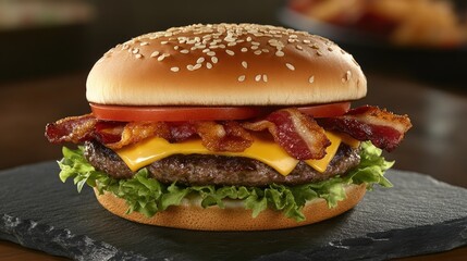 Juicy Cheeseburger with Fresh Lettuce and Tomatoes