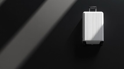 Minimalist Scene with White Suitcase on Dark Surface