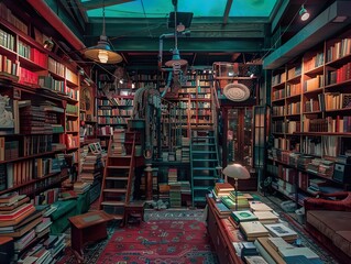 Obraz premium Vintage Bookstore Interior: A Haven for Book Lovers