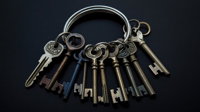 A collection of diverse keys on a ring, each unique in design, Representing different ways to unlock potential