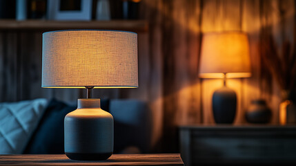 Stylish table lamp creating a safe space with warm light in a cozy interior
