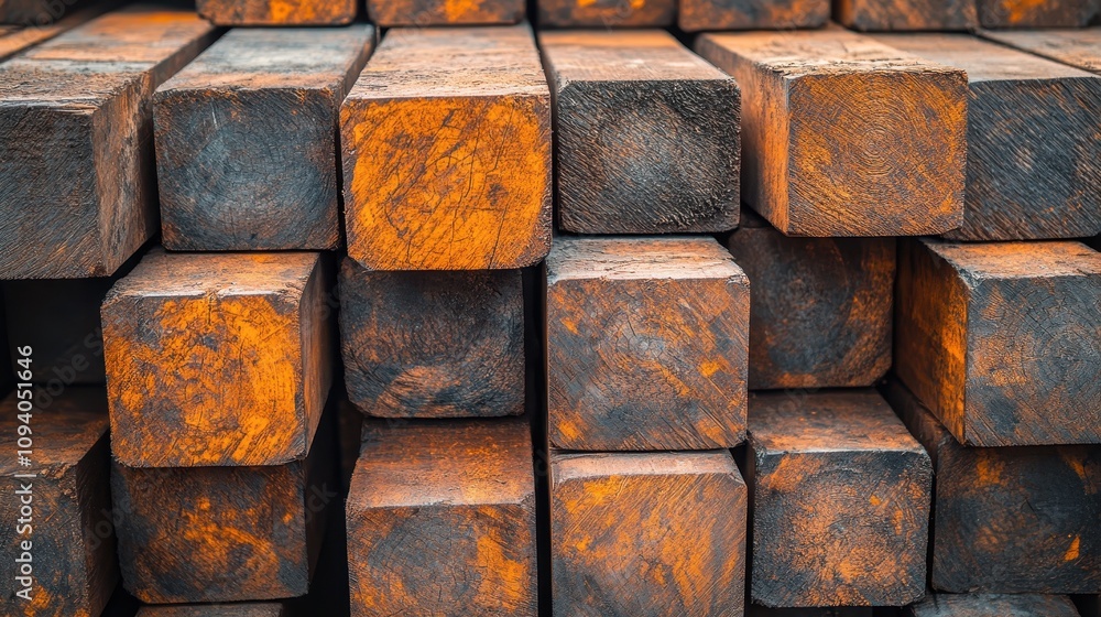 Poster rustic weathered wooden blocks stack lumber texture background