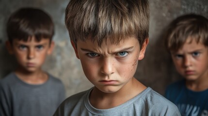 Obraz premium Angry Boys Childhood Aggression Difficult Youth Portrait Photography