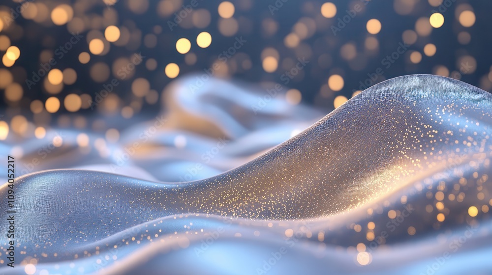 Poster dynamic silver particle waves with glowing light trails