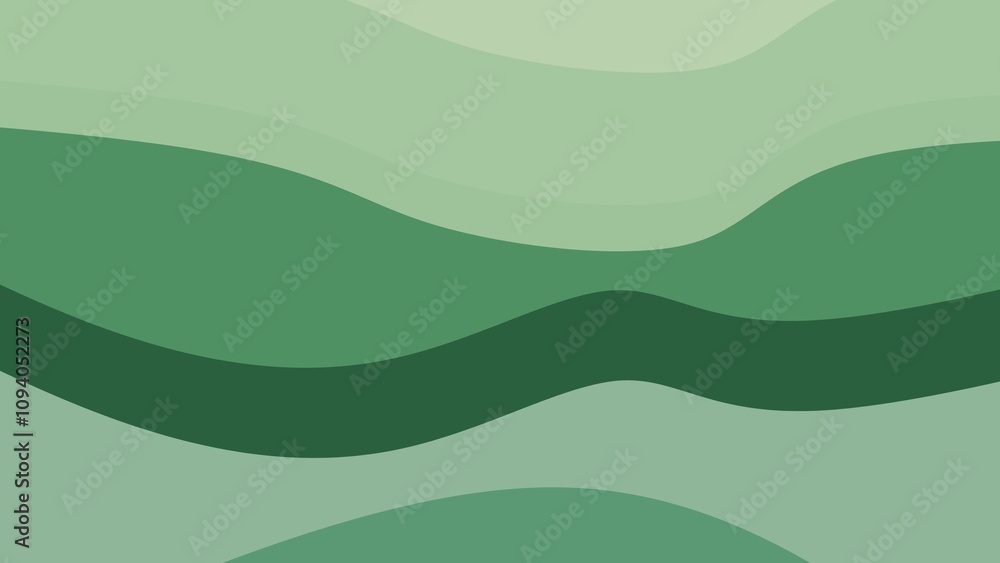 Poster futuristic abstract design with green transparent waves, fluid texture, gradient lines, and modern e
