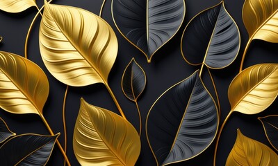 Elegant gold and black leaves on dark background for modern decor